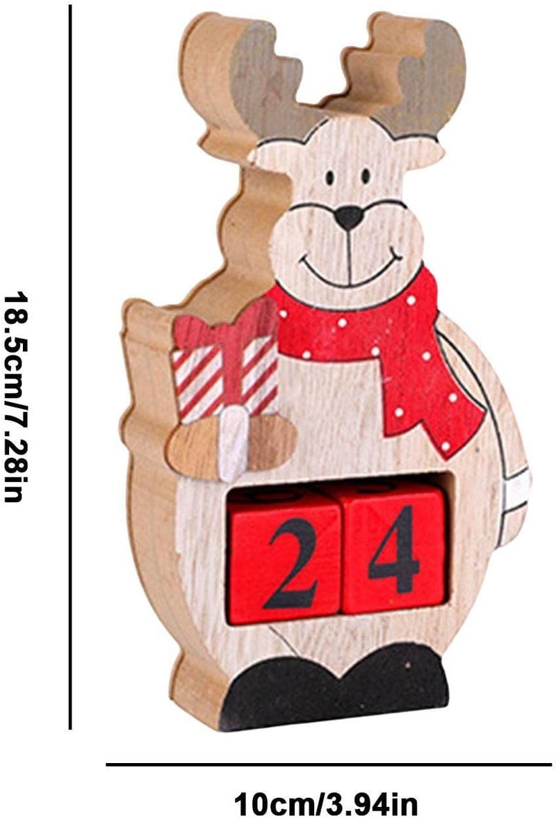 woobles Wood Christmas Advent Calendar - Christmas Wooden Advent Calendar Ornament with Numbers Blocks,Wood Santa Elk Snowman Calendar Statue for Office, Fireplace - Image 4